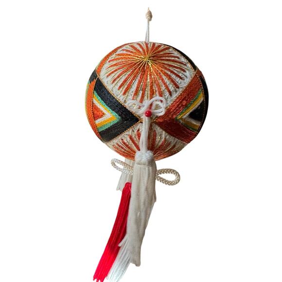 VTG Japanese Temari Ball Ornament Japanese Handcrafted Folk Art Handmade Thread - Picture 8 of 9